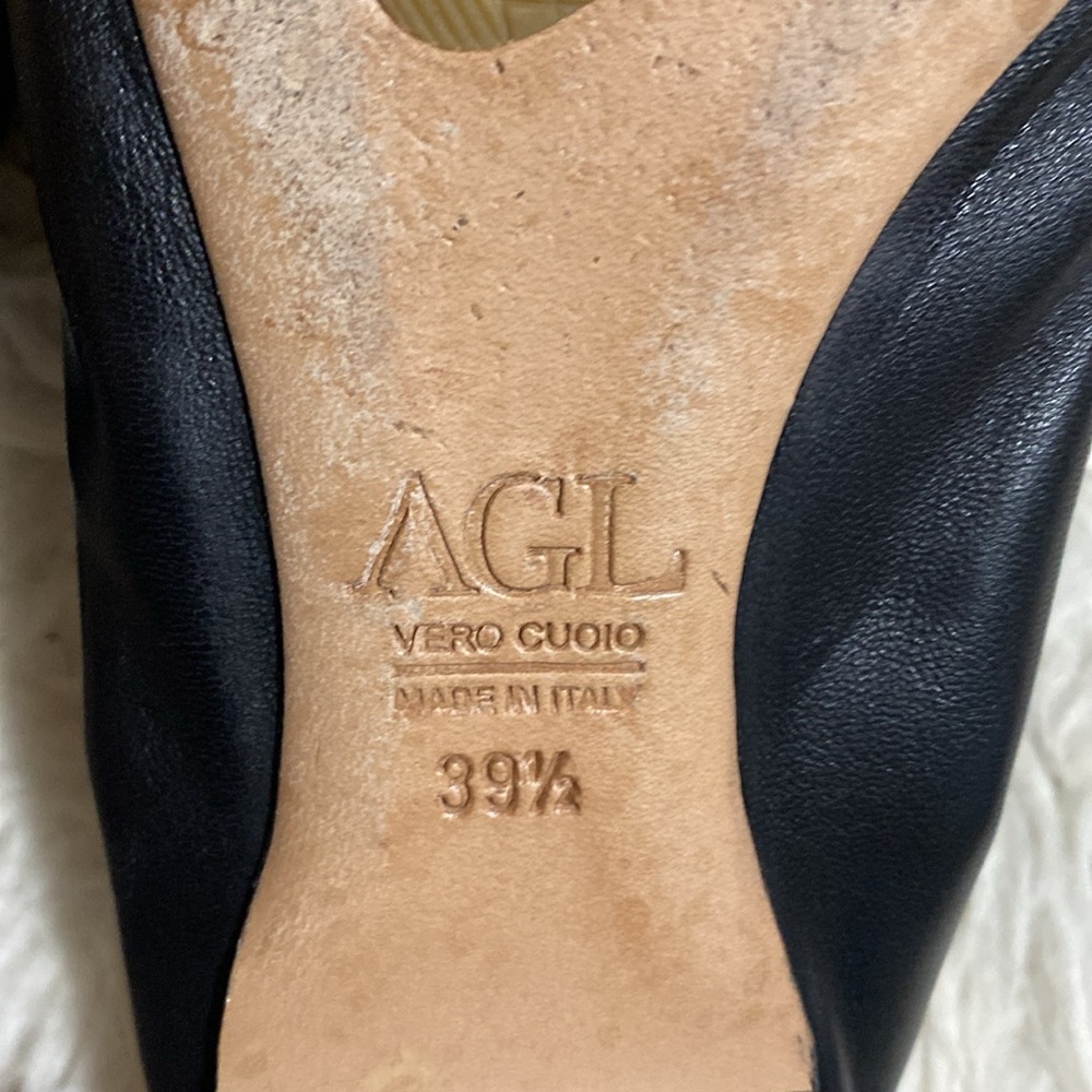 AGL Attilo Giusti Leombruni Peep Toe Leather Ballet Flats Shoes Italy Size 39.5 - Picture 7 of 10